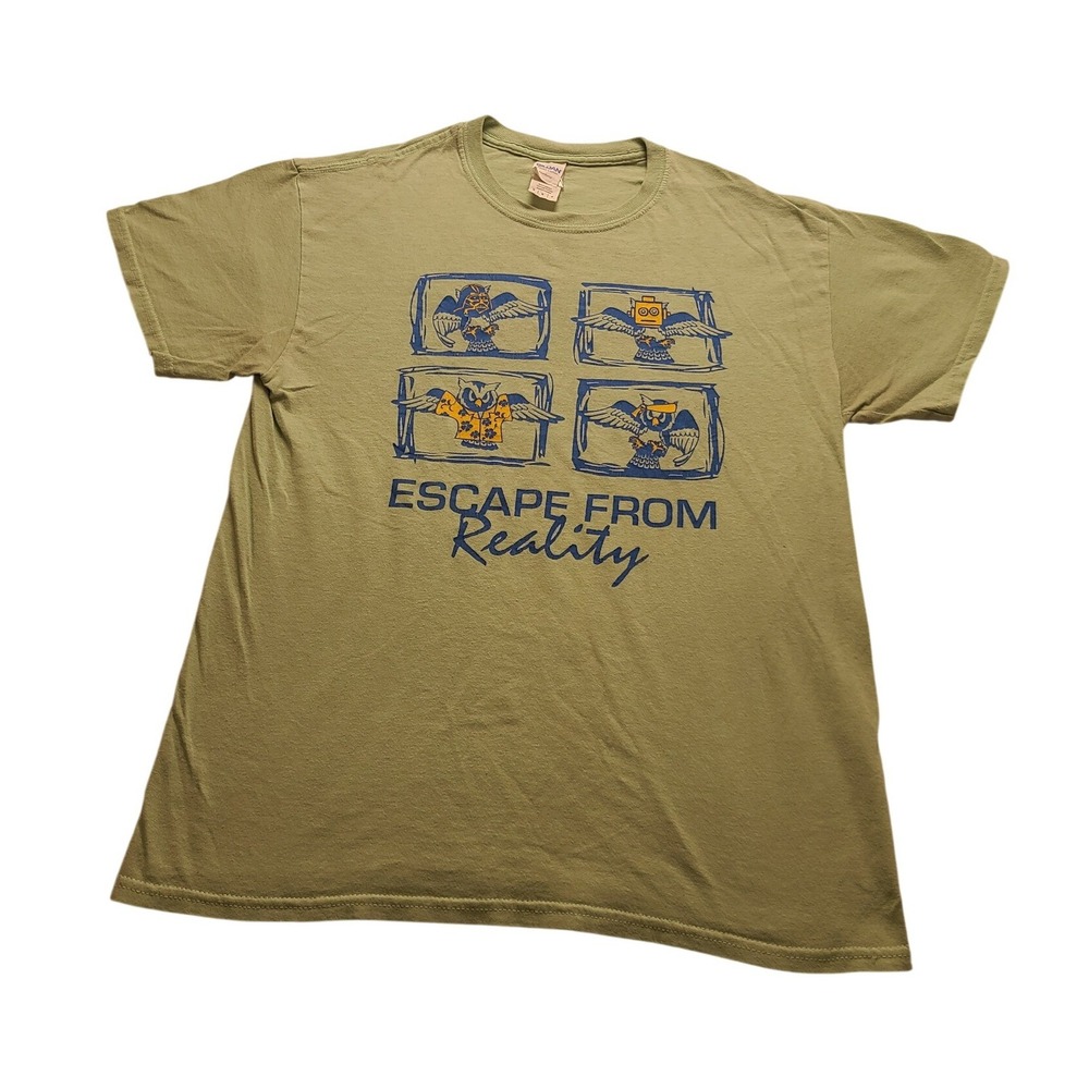 Gildan Escape From Reality Graphic Tee Sage Green Men's Medium Owl Robot Vader